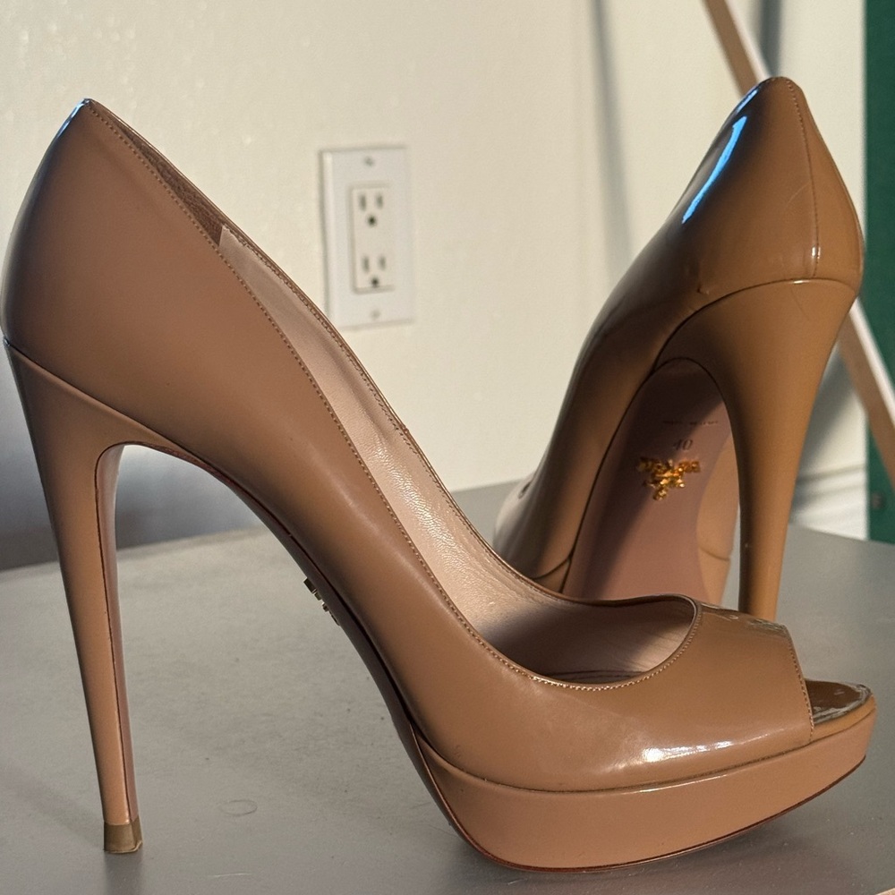Prada Nude Peep-Toe Heels